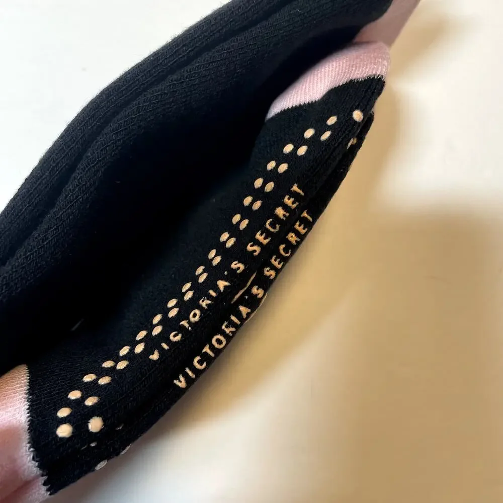 Victorias Secret Slipper Socks Black Pink Womens One Size Lined Classic Grippers